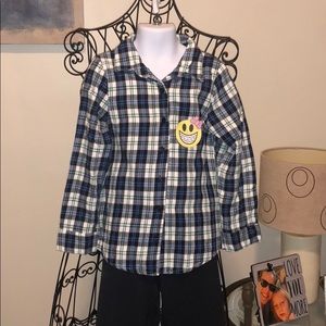 Flannel Play Six plaid button up smiley face Sz 6